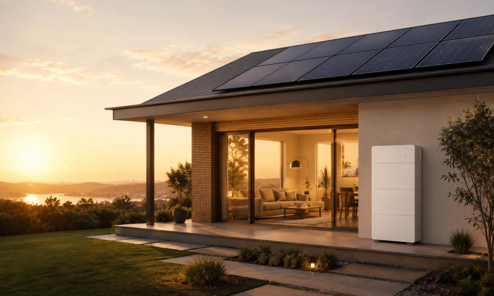Solar battery installed on modern home exterior